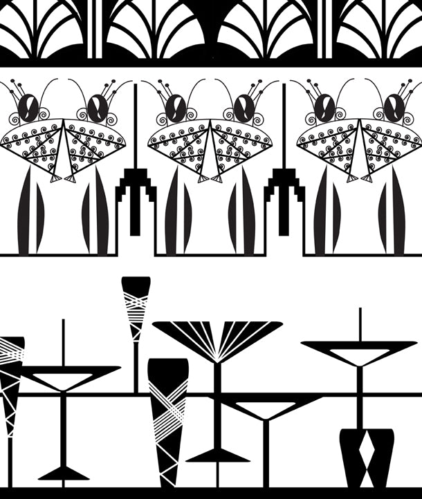 Manhattan Ladies Art Deco Mural (black and white)