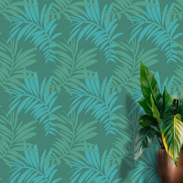 Palm Leaves Wallpaper 1 (pastel-blue-green-mix) by ATADesigns