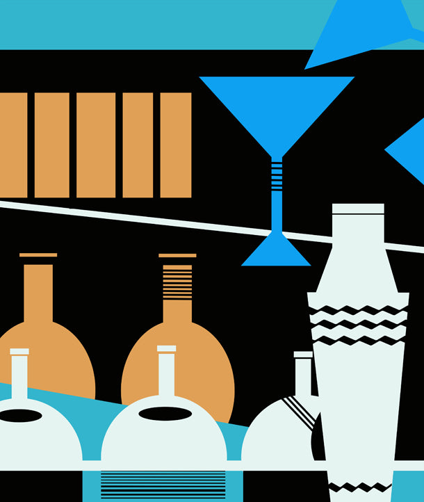 Shaken Not Stirred Art Deco Mural (blue)